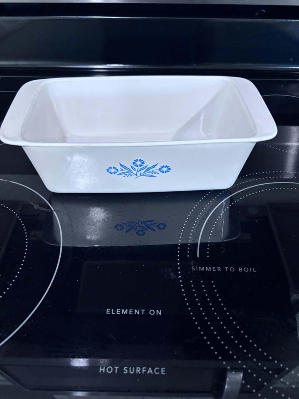 Corningware White Loaf Pan with Blue Floral Motif
